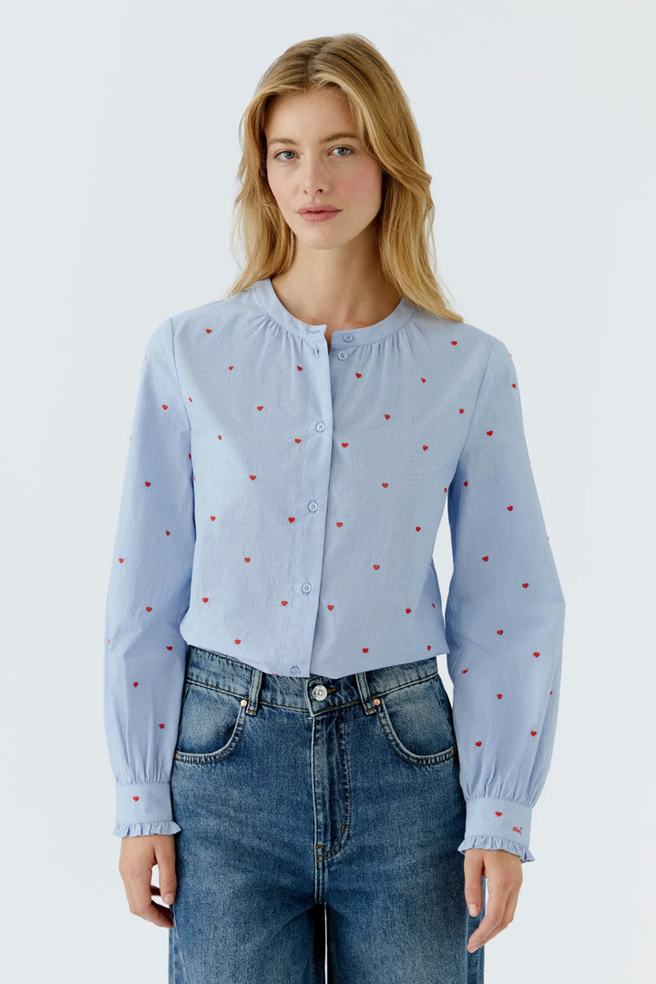 Oui Little Hearts Blouse In Dark Blue & Red