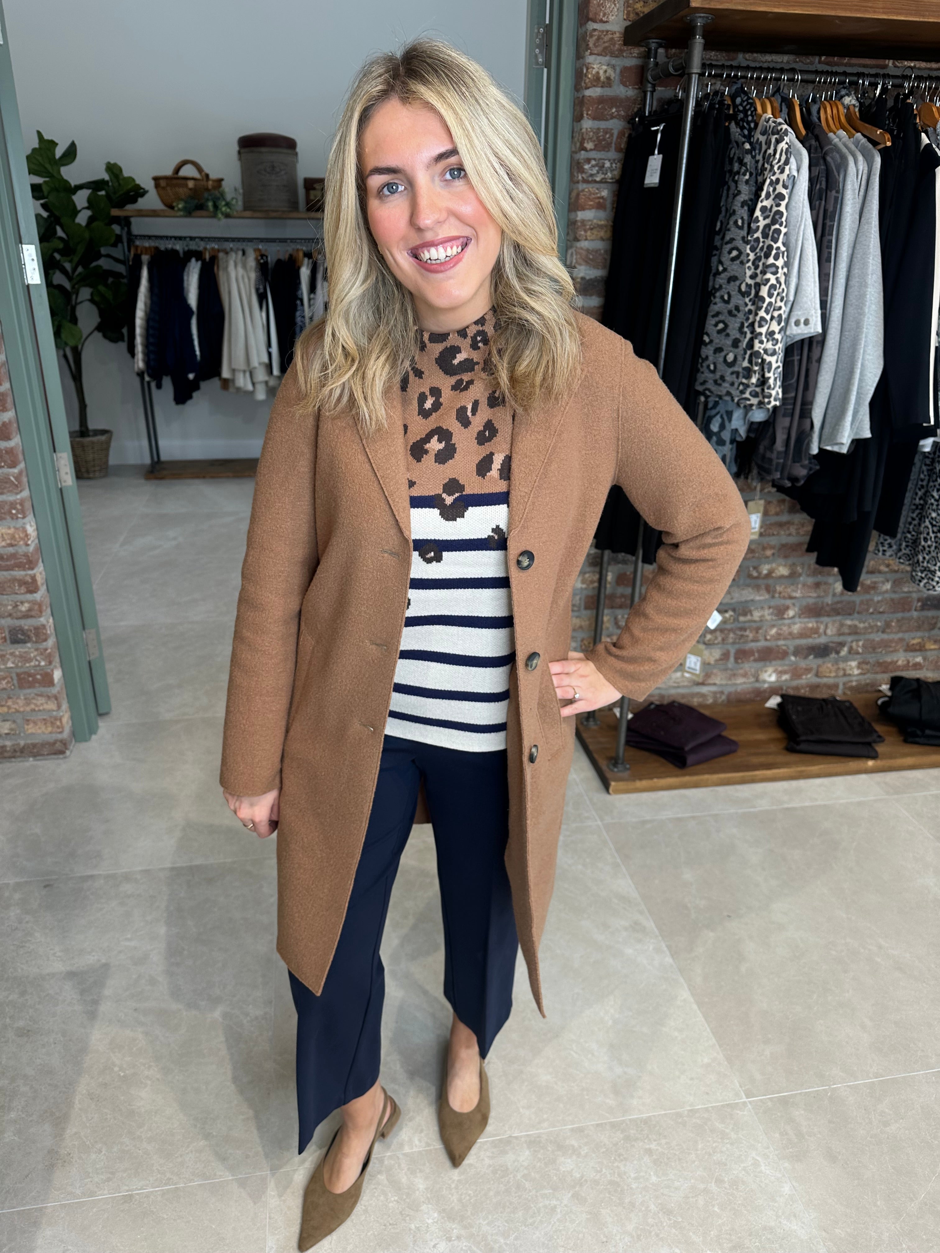Oui Mayson Boiled Wool Coat In Camel