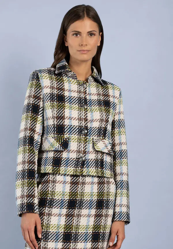 More & More Checked Jacket In Navy Multi