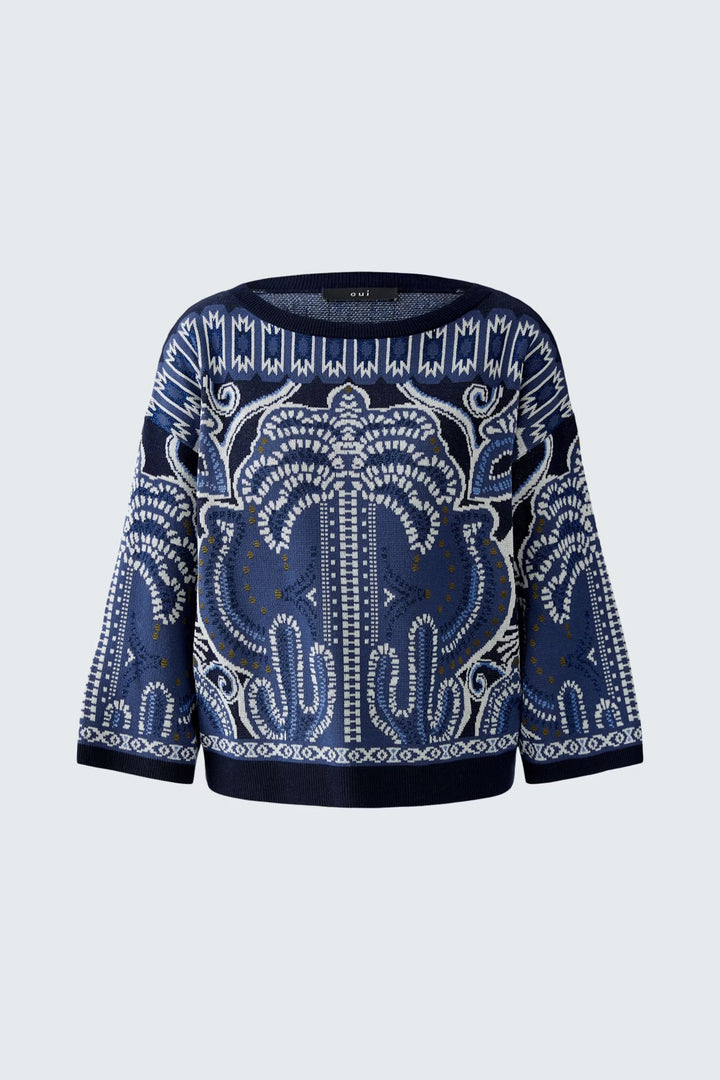 Oui Jacquard Pullover In Blue