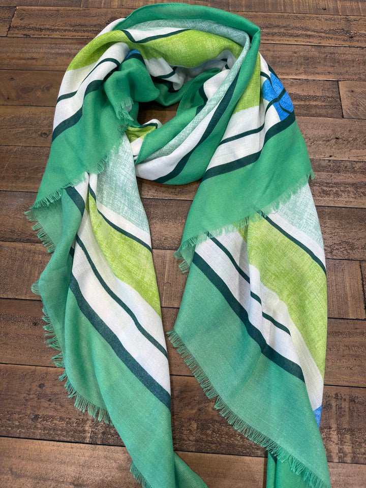 Amelia Bright Borders Scarf In Green