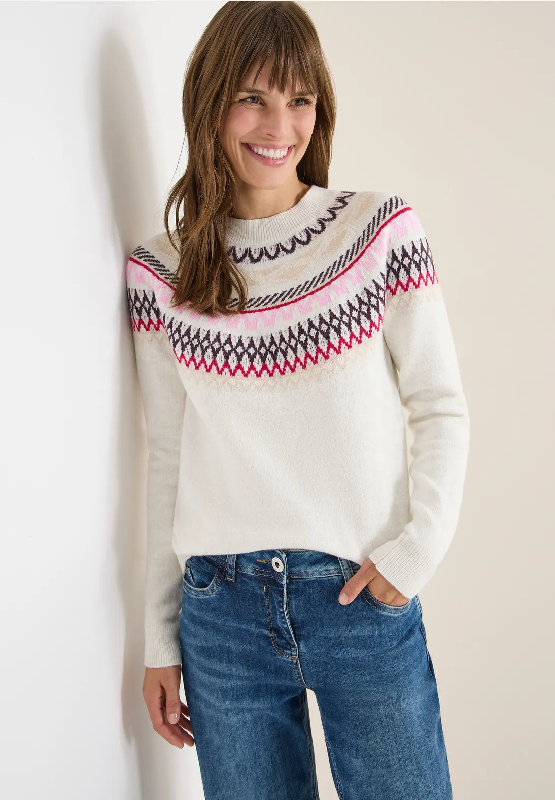 Cecil Cosy Jacquard Pullover In Eggshell Melange