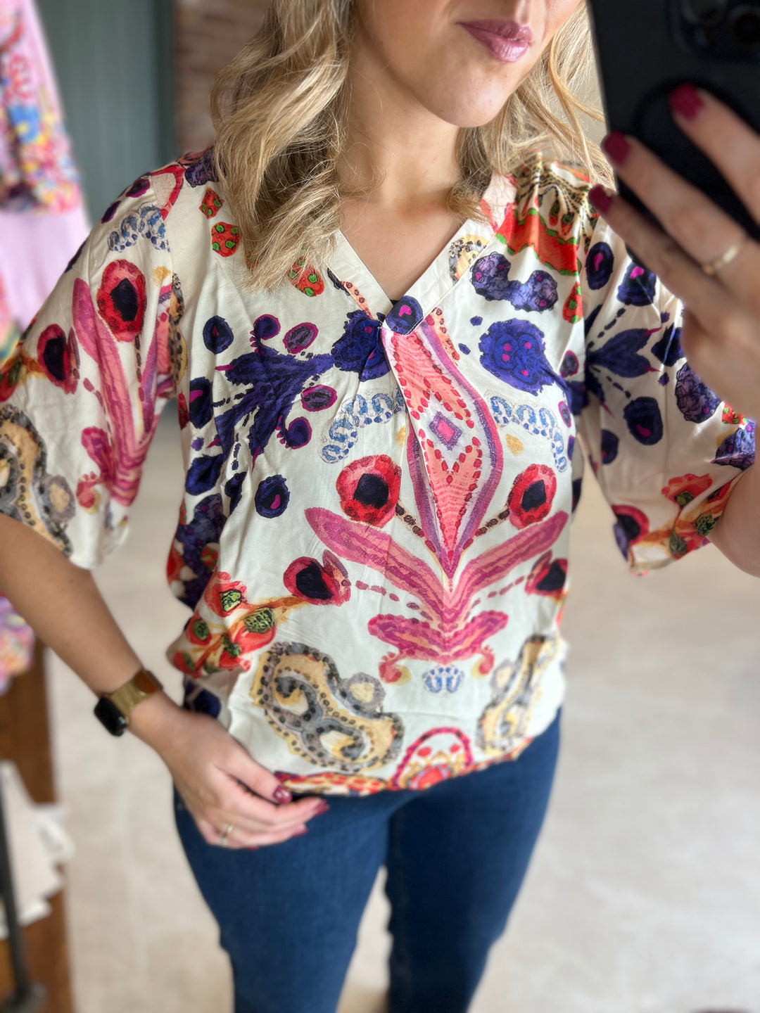 Culture Floral Blouse In Blue & Pink