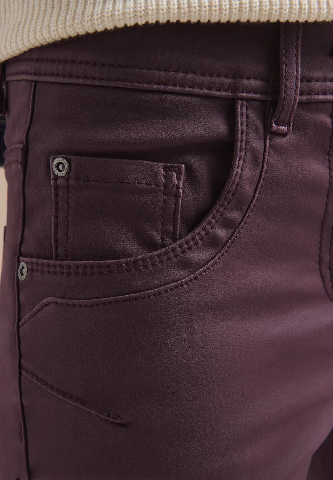 Cecil Toronto Coated Jeans In Eggplant Red