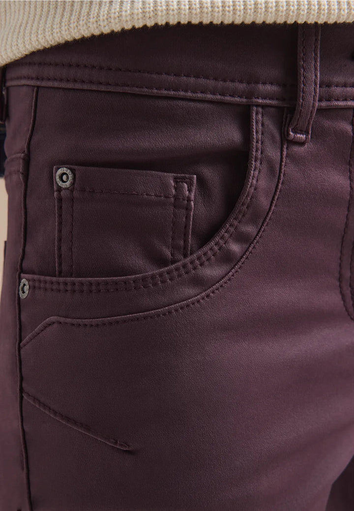Cecil Toronto Coated Jeans In Eggplant Red