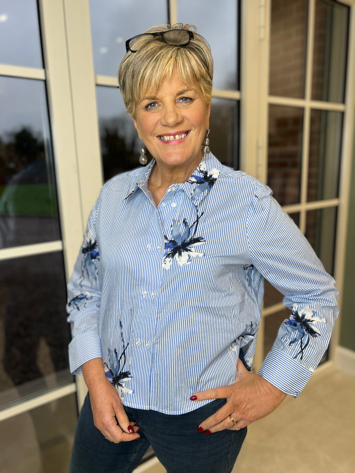 Culture Flower & Striped shirt In Blue