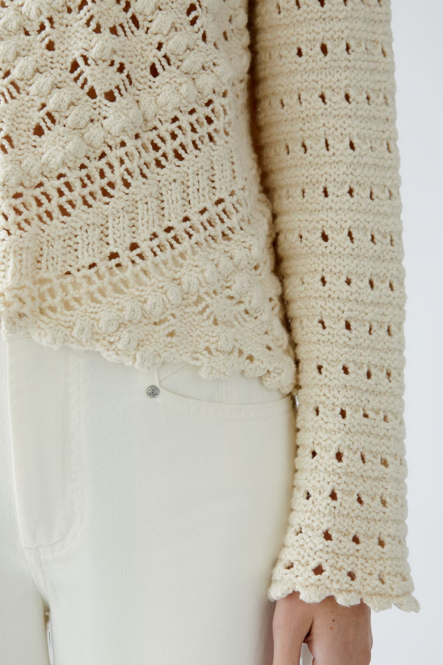 Oui Ajour Patterned Jumper In Cream