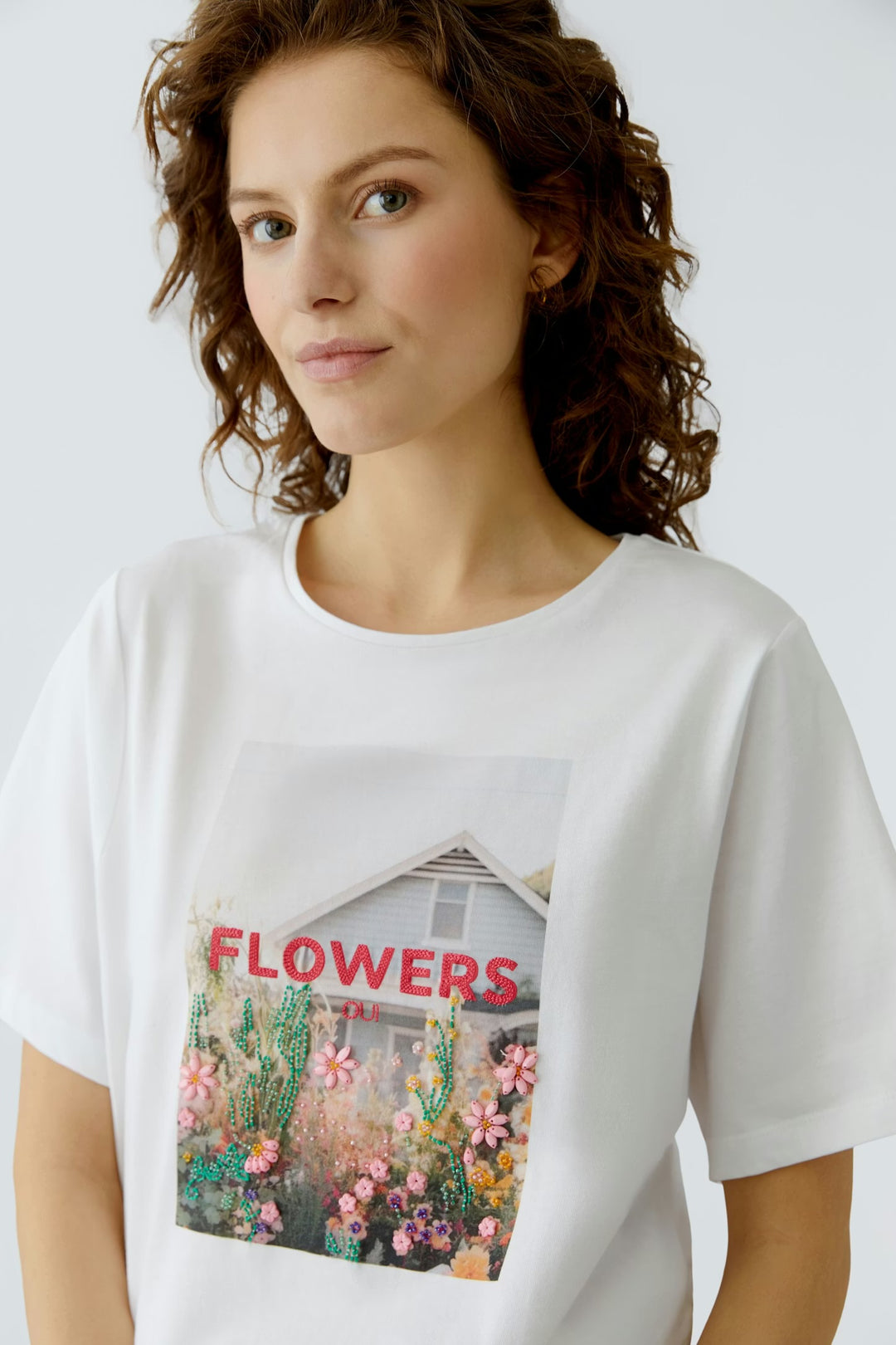 Oui Floral T-shirt In Optic White