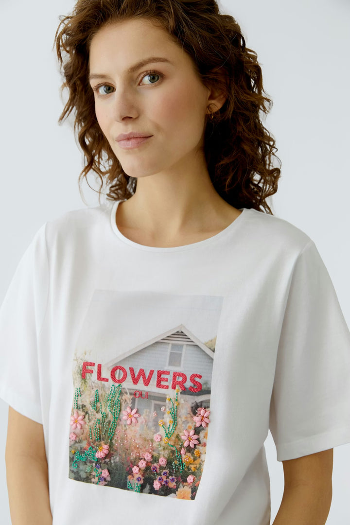 Oui Floral T-shirt In Optic White