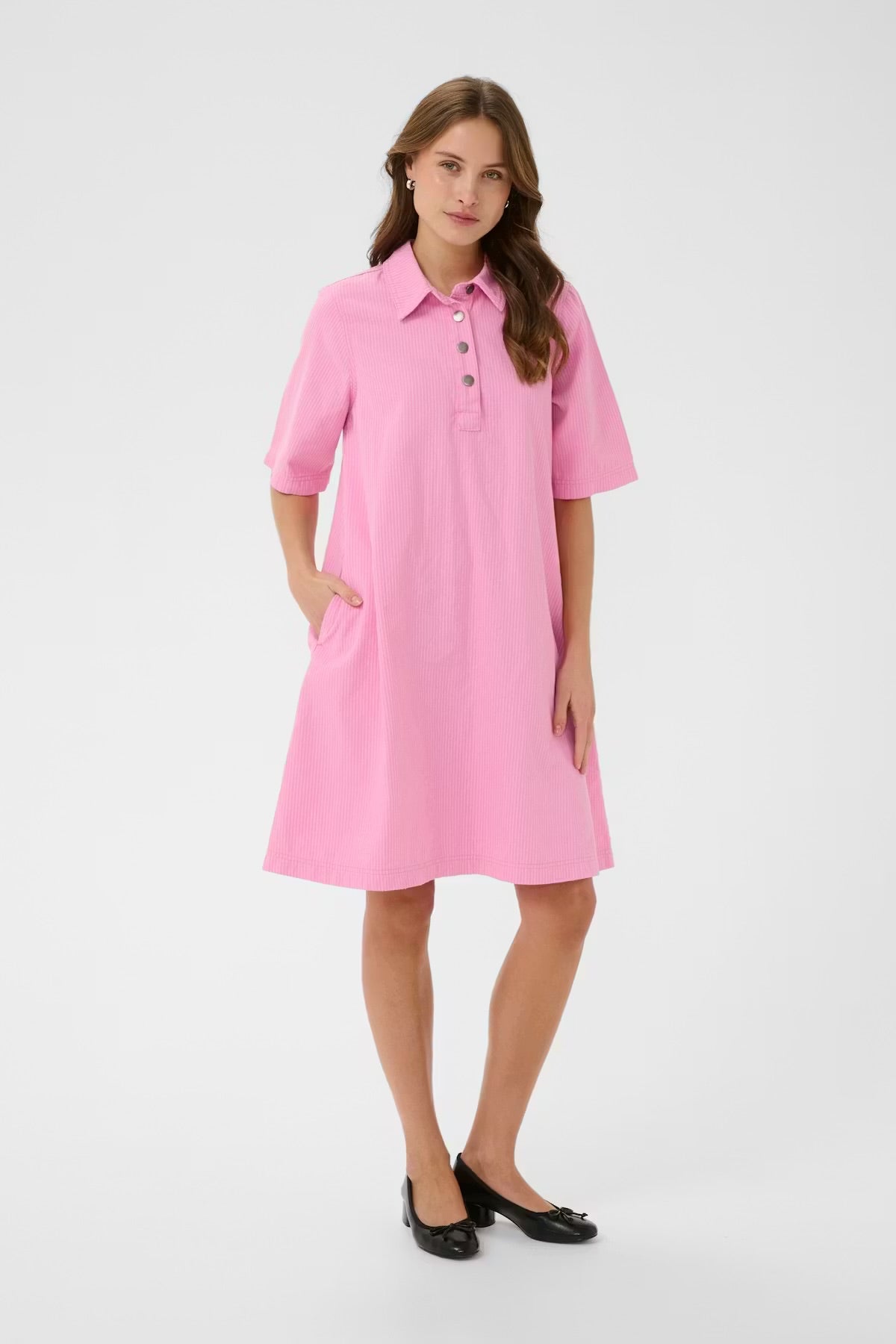 Culture Striped Denim Dress In Pink & White
