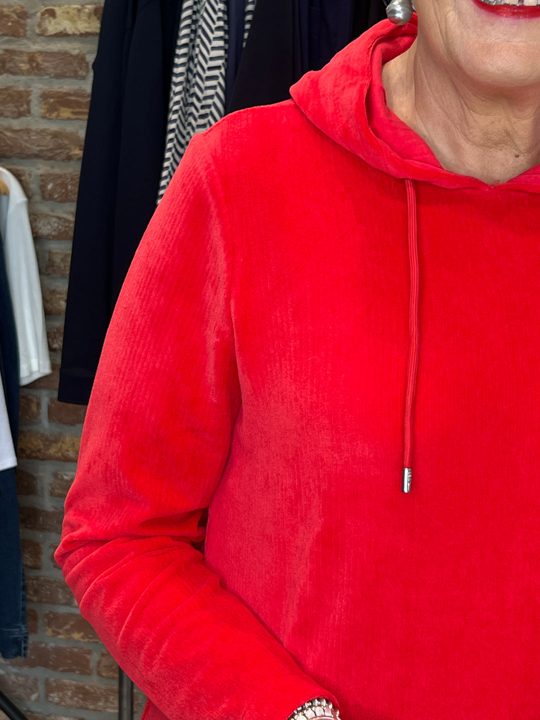 Cecil Cord Hoodie In Fiery Red