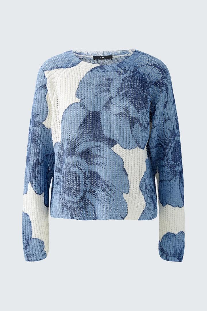 Oui Floral Pullover In Blue & White
