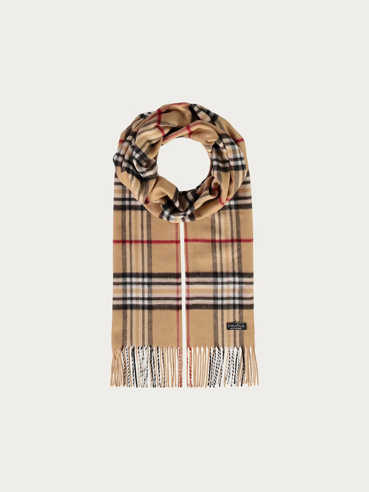 Cashmink Plaid Patterned Scarf In Camel