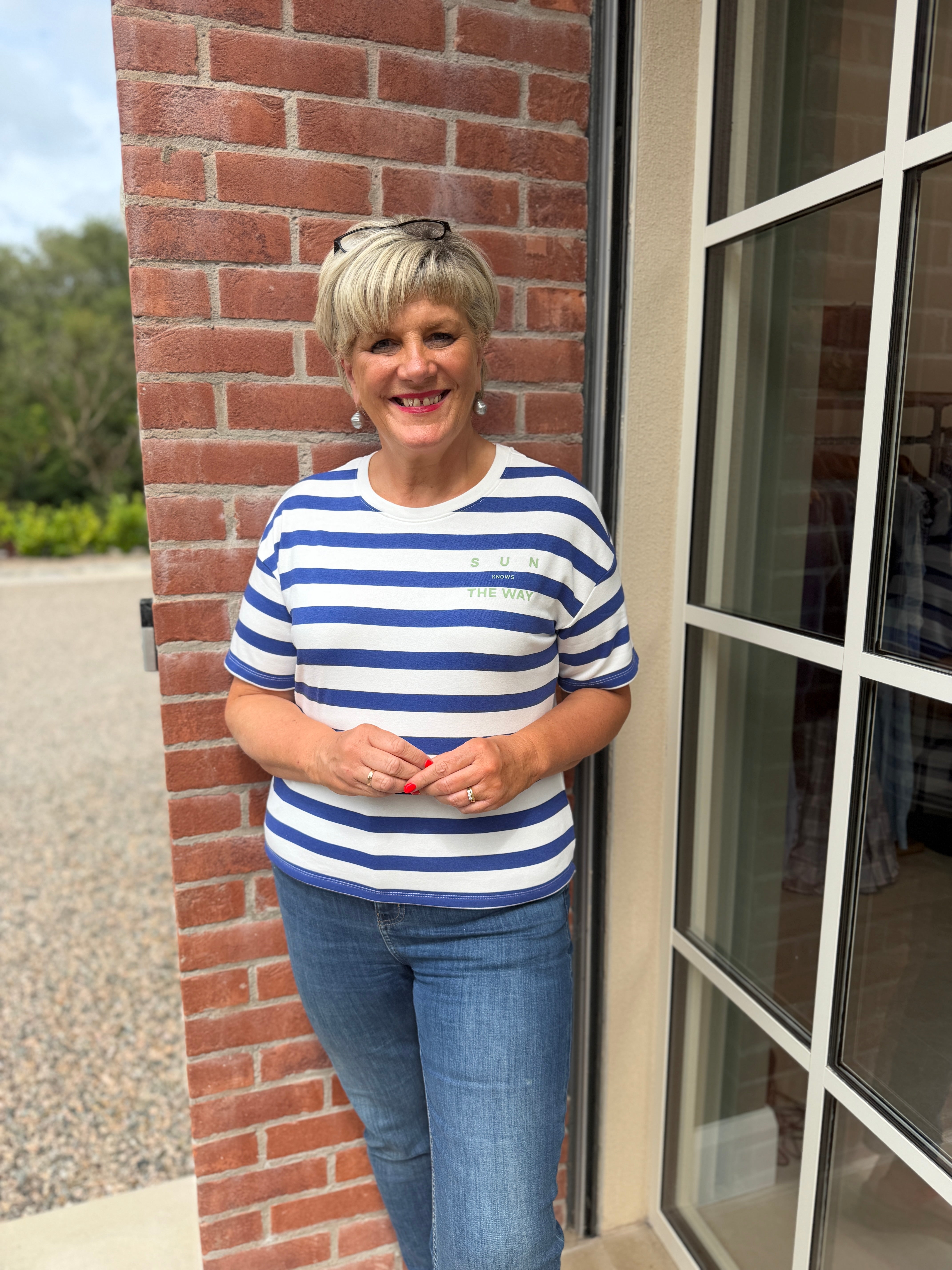 Cecil Striped Top In Deep River Blue