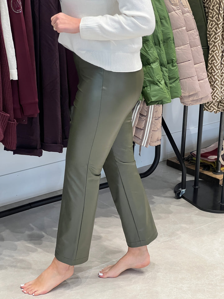 Stehmann Leni Flared Pleather Trousers In Forest