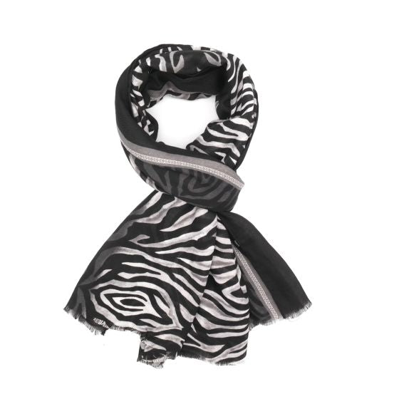 Amelia Animal Print Scarf In Grey