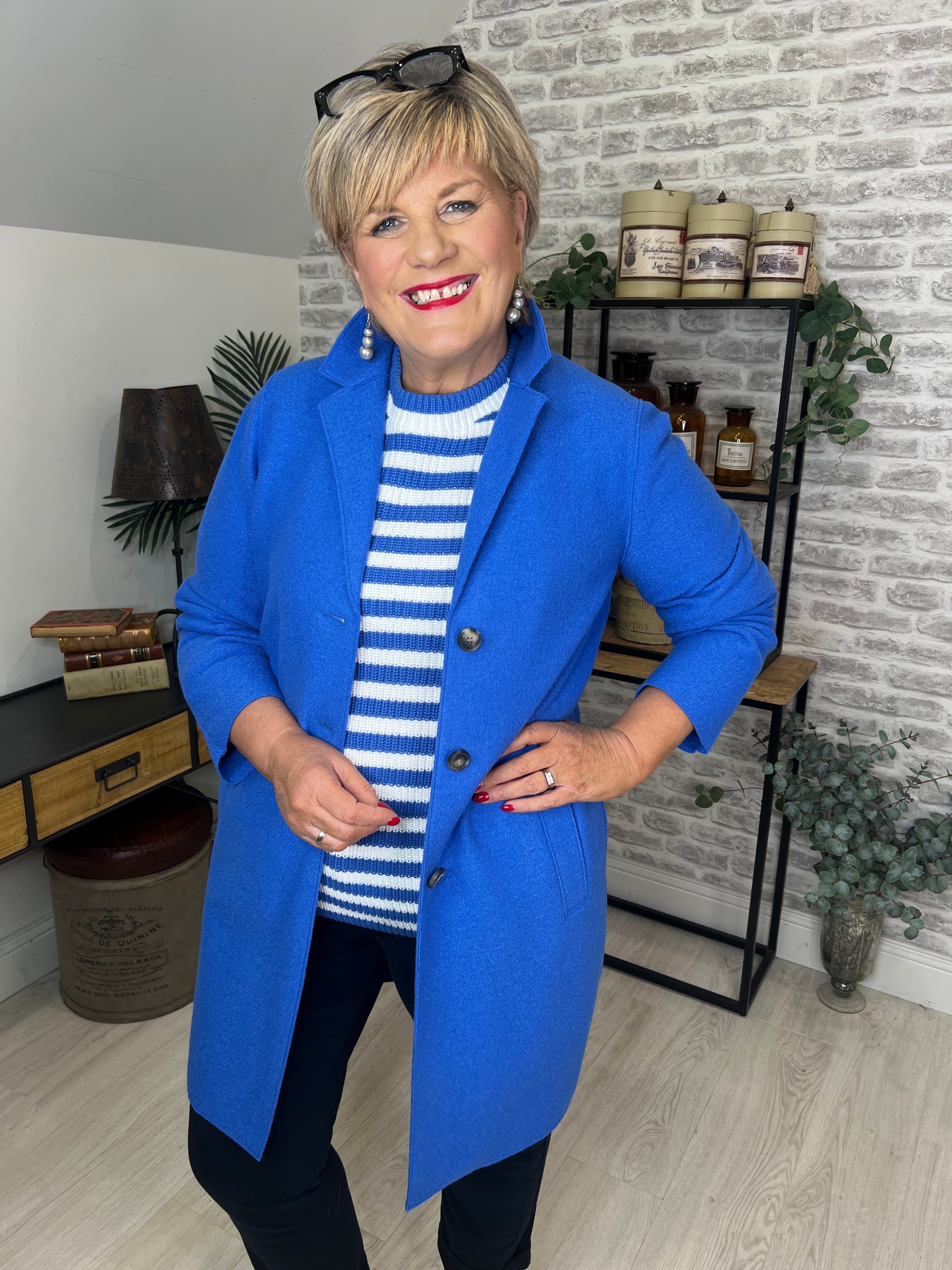 Oui Mayson Boiled Wool Coat In Radiant Blue