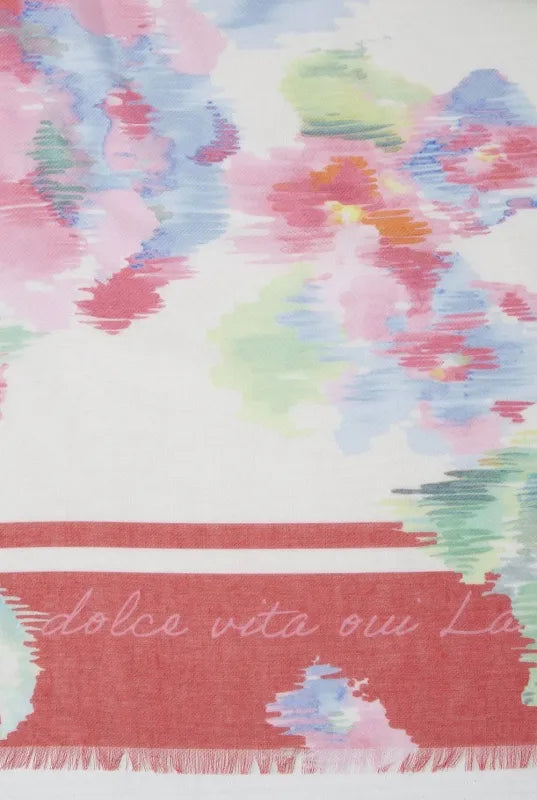 Oui Floral Print Scarf In Pink & Green