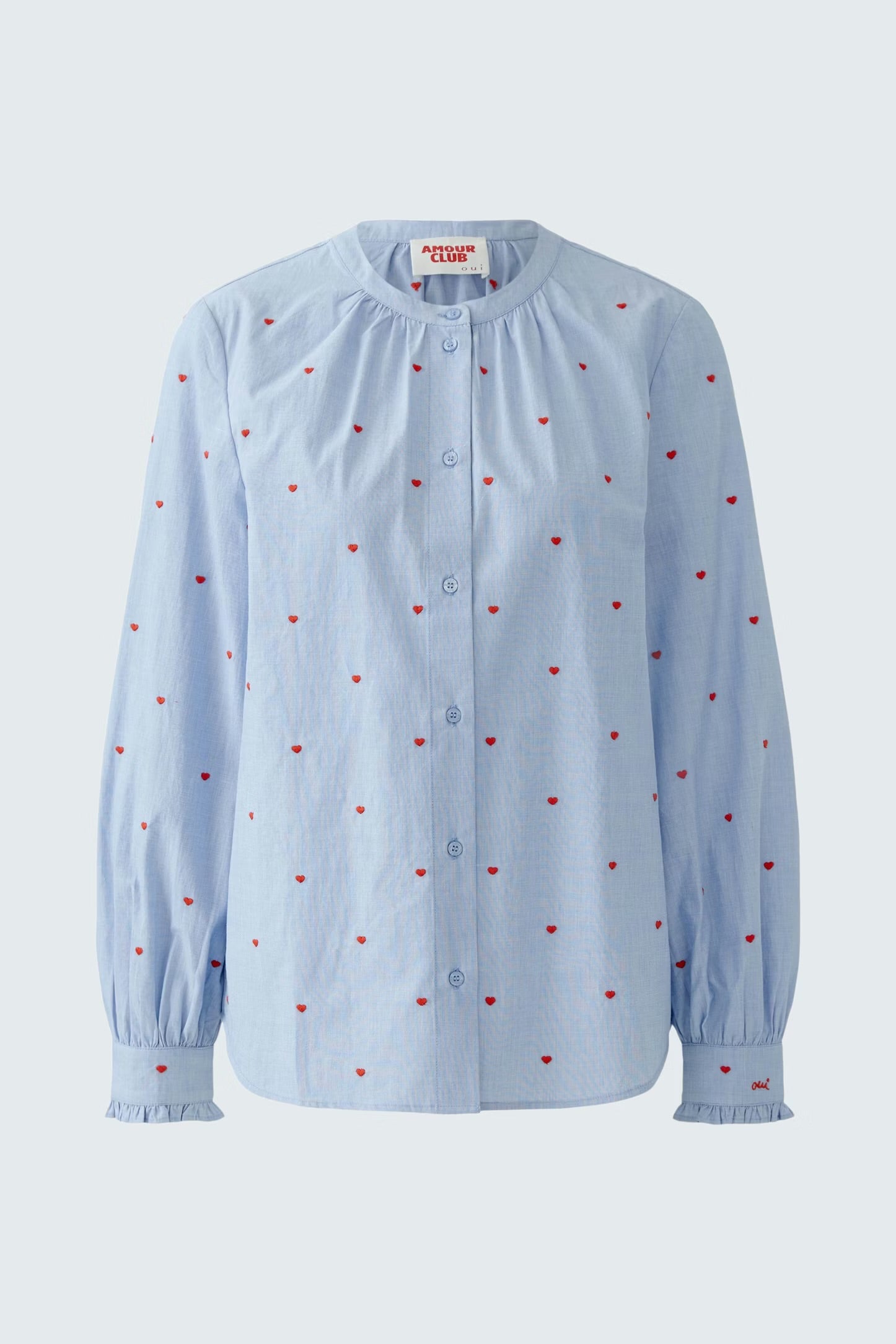 Oui Little Hearts Blouse In Dark Blue & Red
