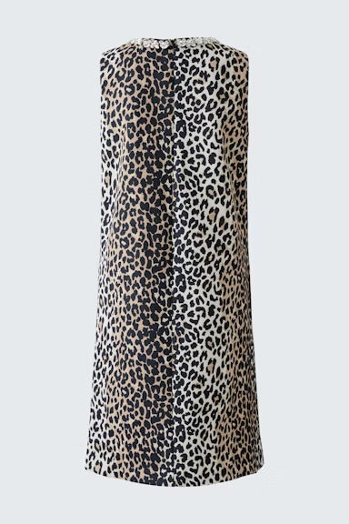 Oui Leo Print Dress In Dark Camel & Black