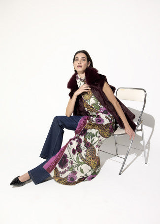 Tigers & flowers scarf in pink/ecru multi