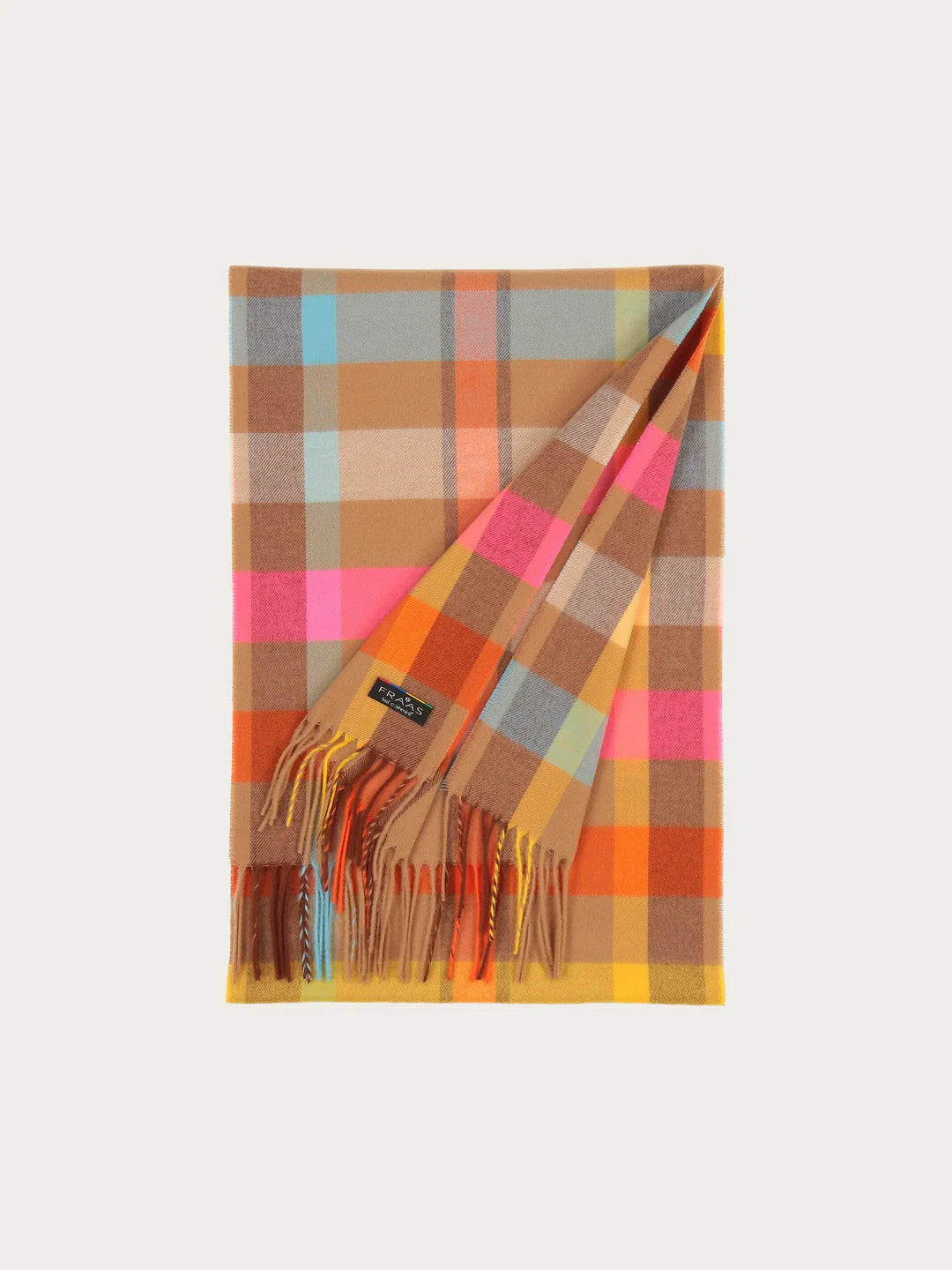 Cashmink small check design Scarf In Camel