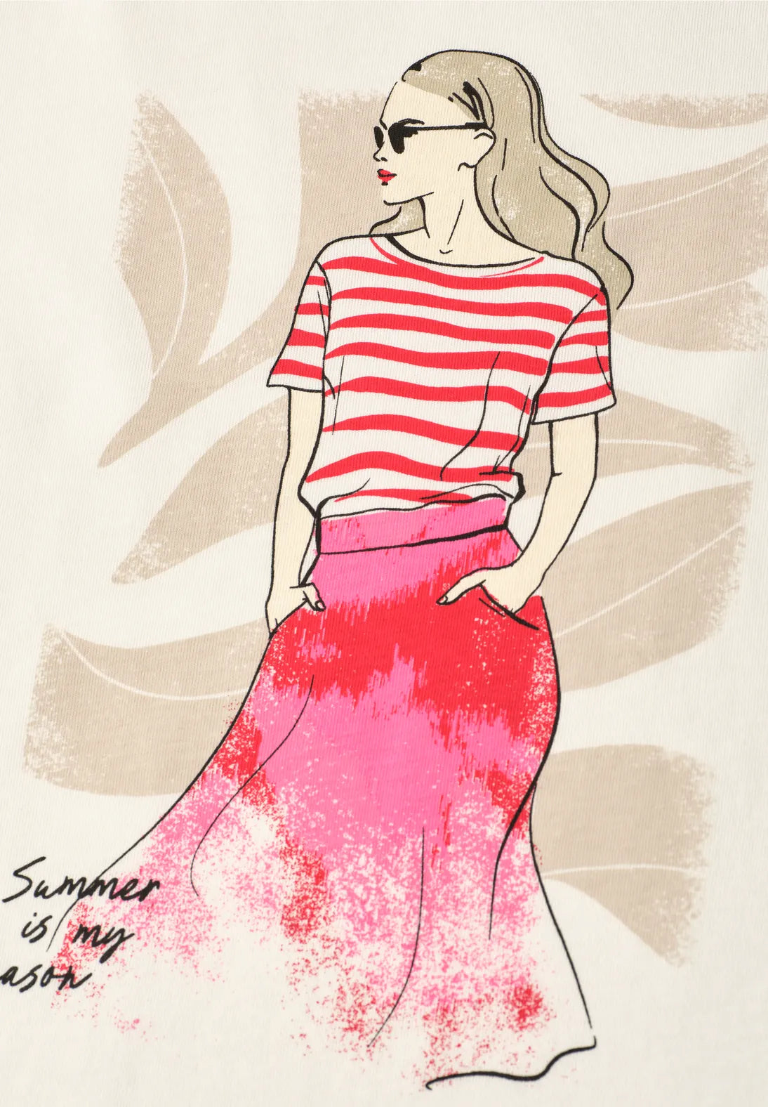Street One Red lady print T-shirt In Off White