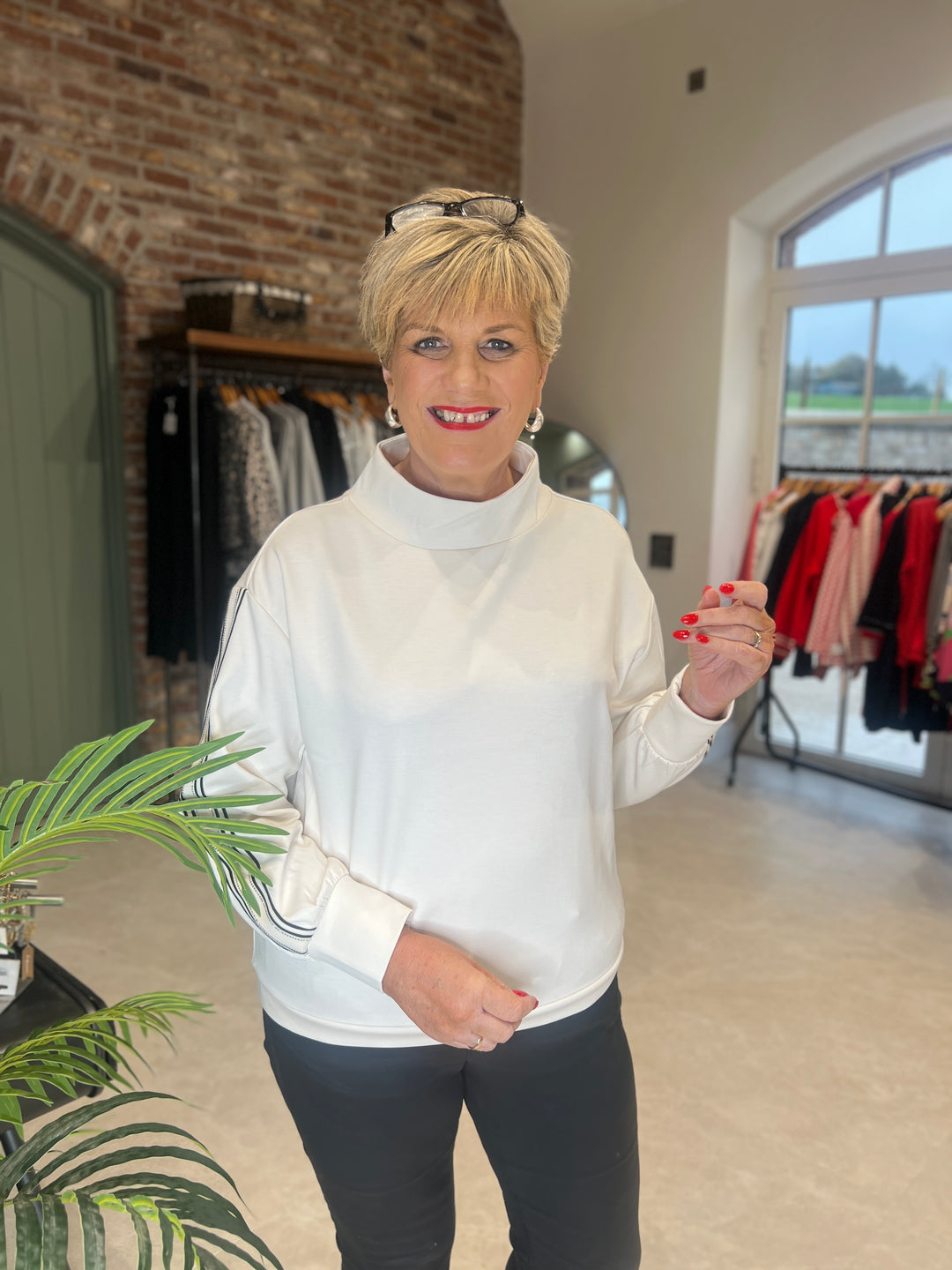 Monari Sweatshirt With Stripe In Almond