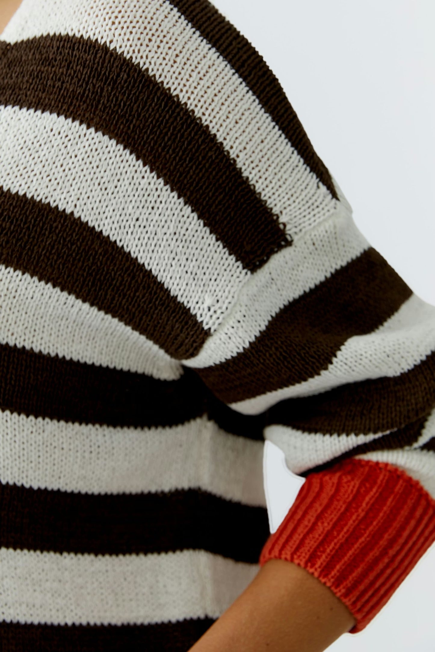Oui Striped Pullover In White & Brown