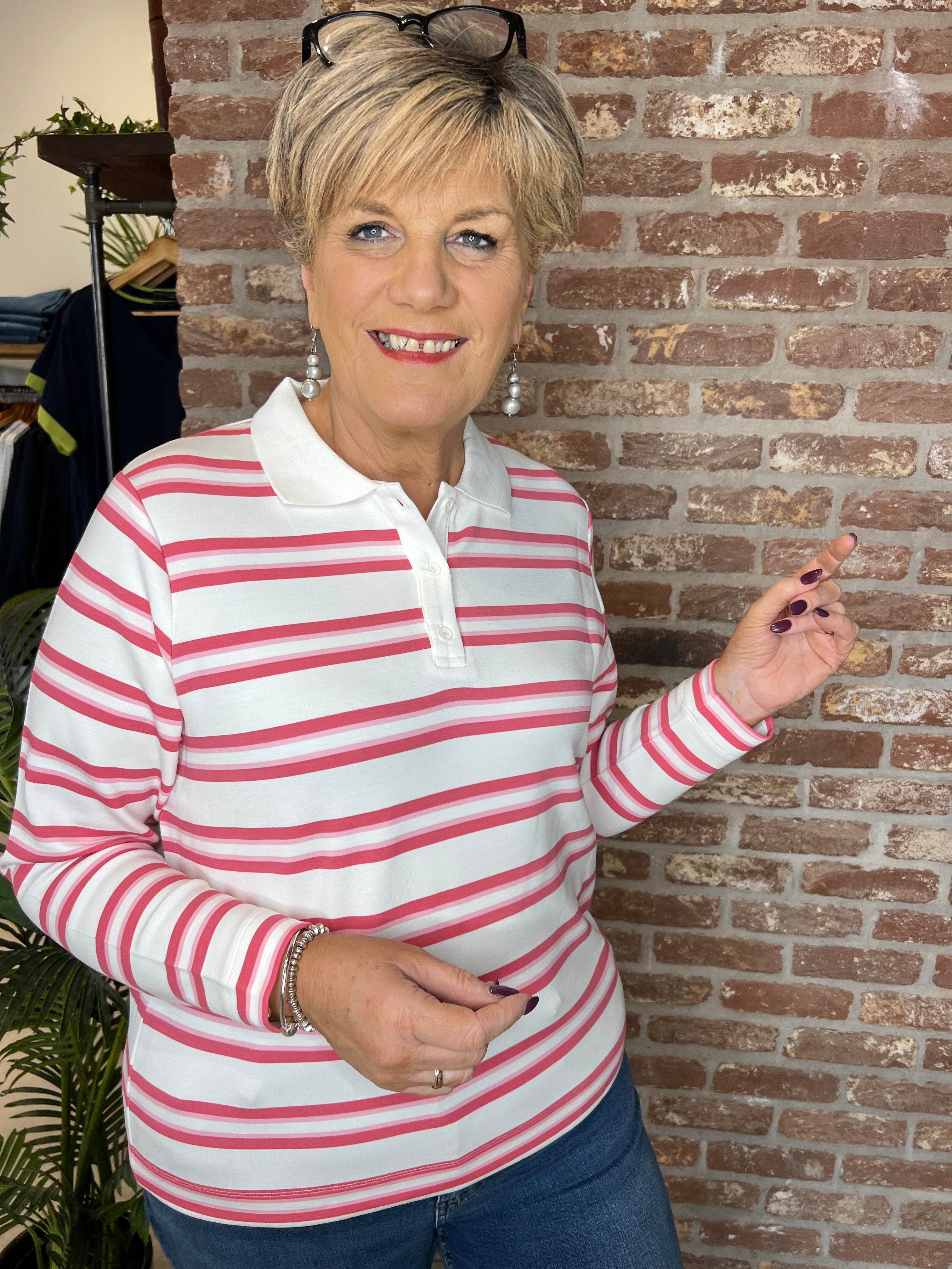 Soya Concept Barni Collar Striped Sweatshirt In Pink