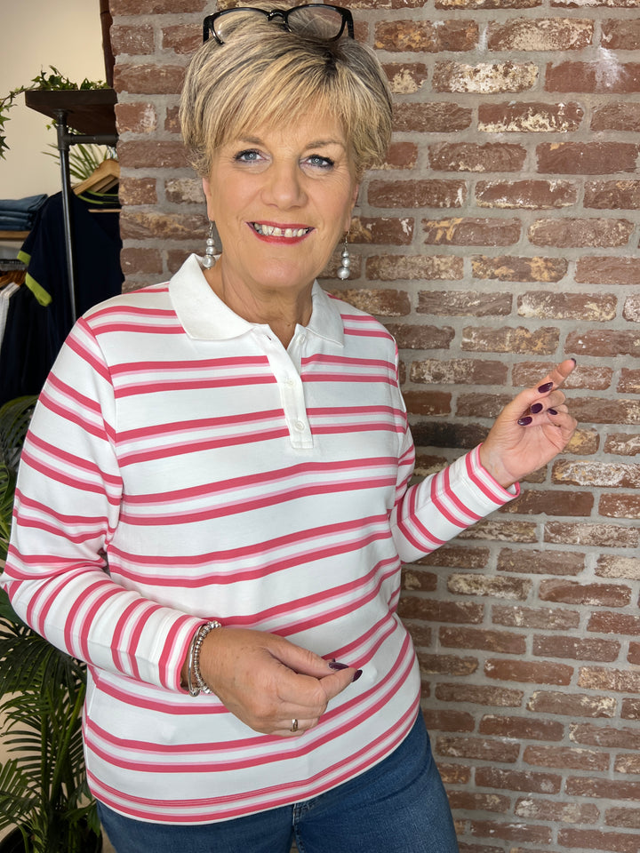 Soya Concept Barni Collar Striped Sweatshirt In Pink