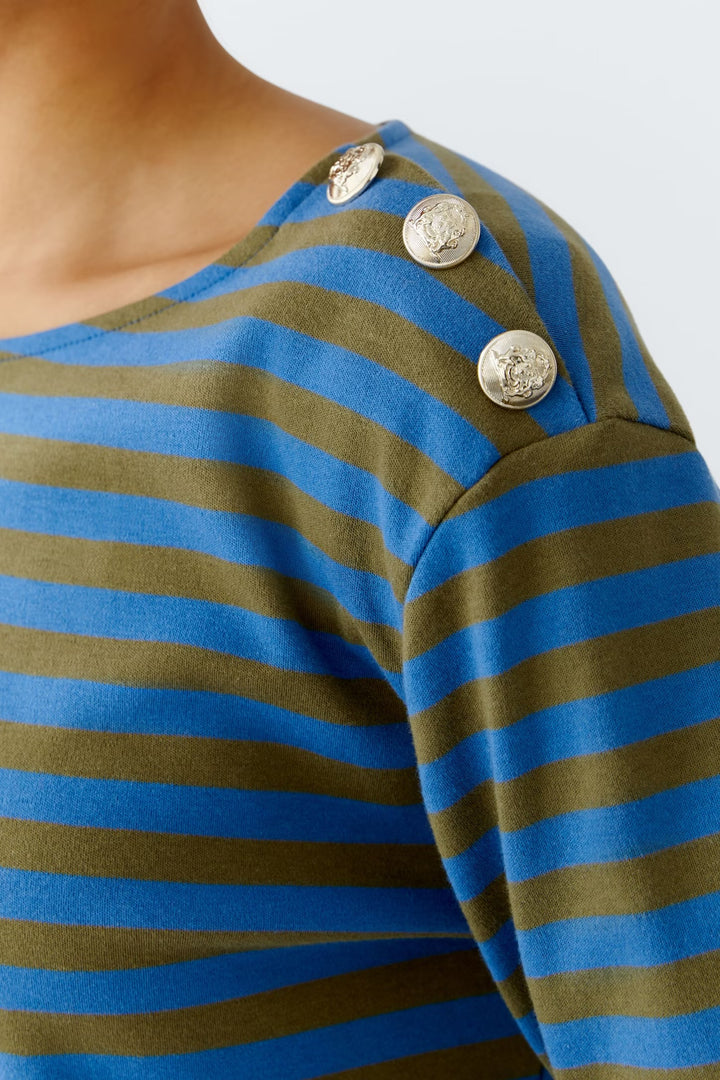 Oui Sunala Top In Khaki & Blue