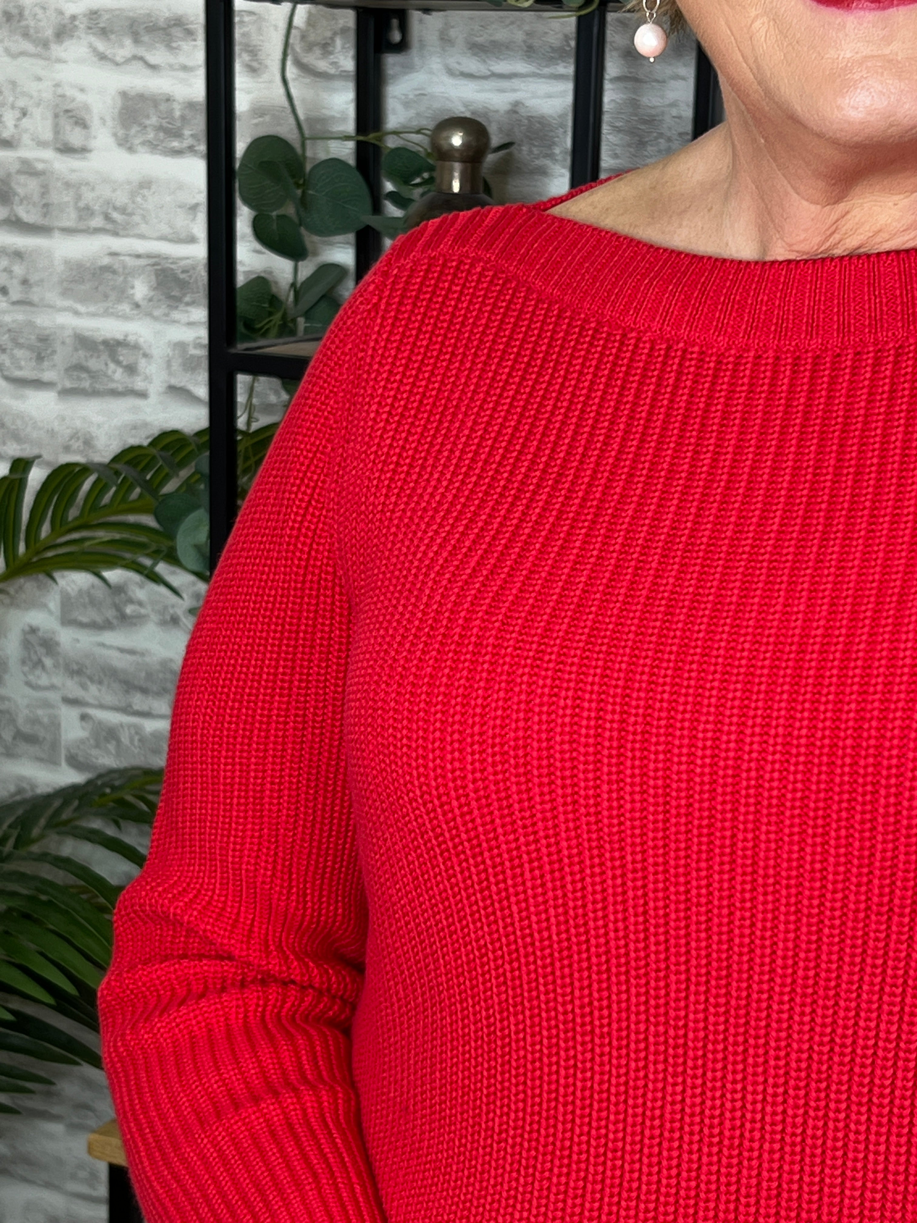 Oui Rib Pullover In Salsa Red