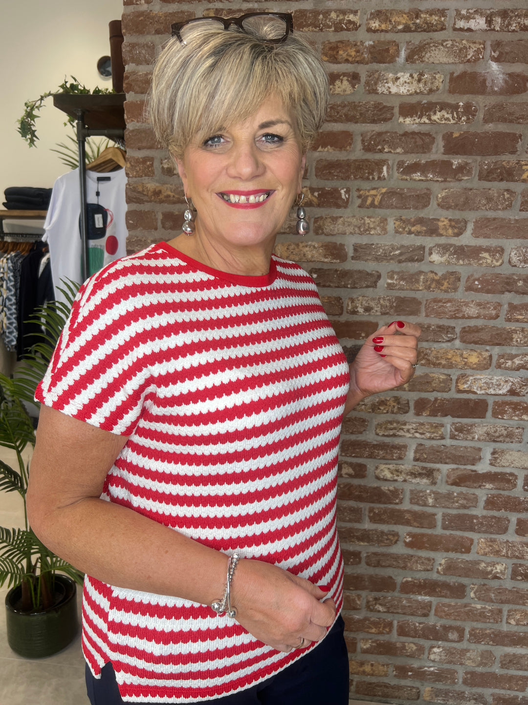 Street One Striped Top In Salsa Red