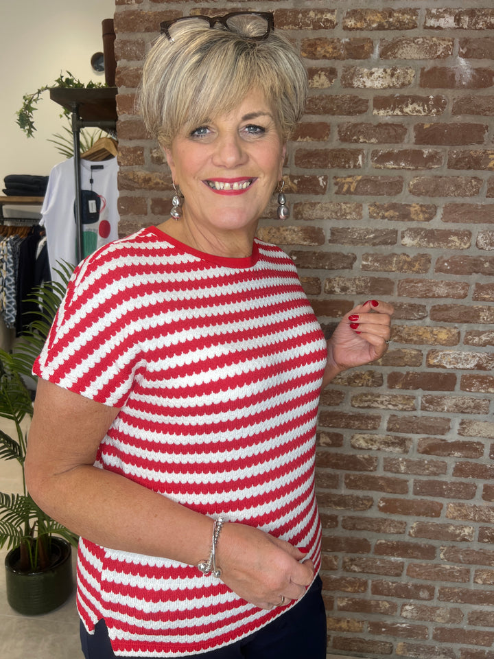 Street One Striped Top In Salsa Red