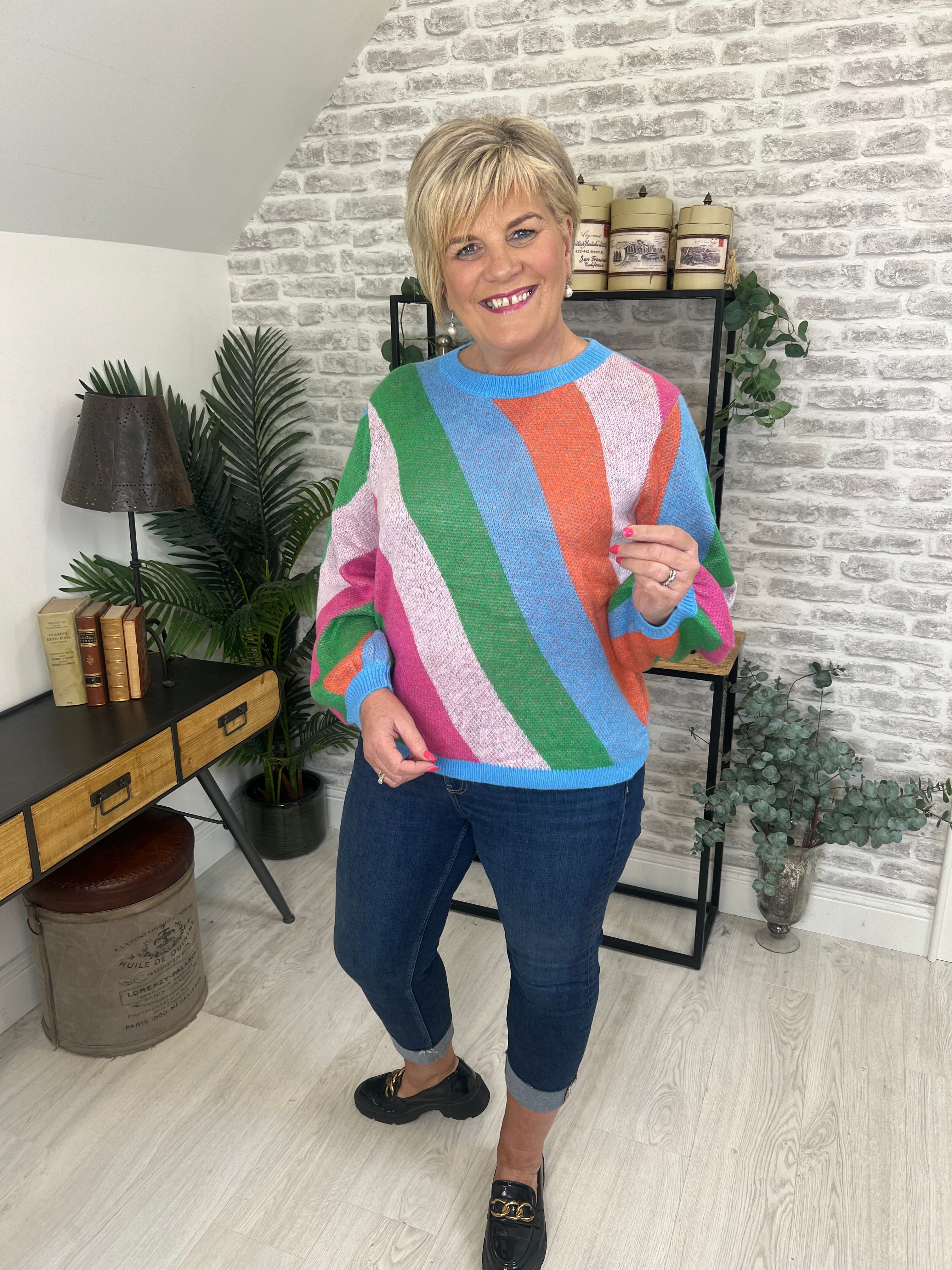 Sugarhill Brighton Essie Diagonal Stripes Jumper In Multi