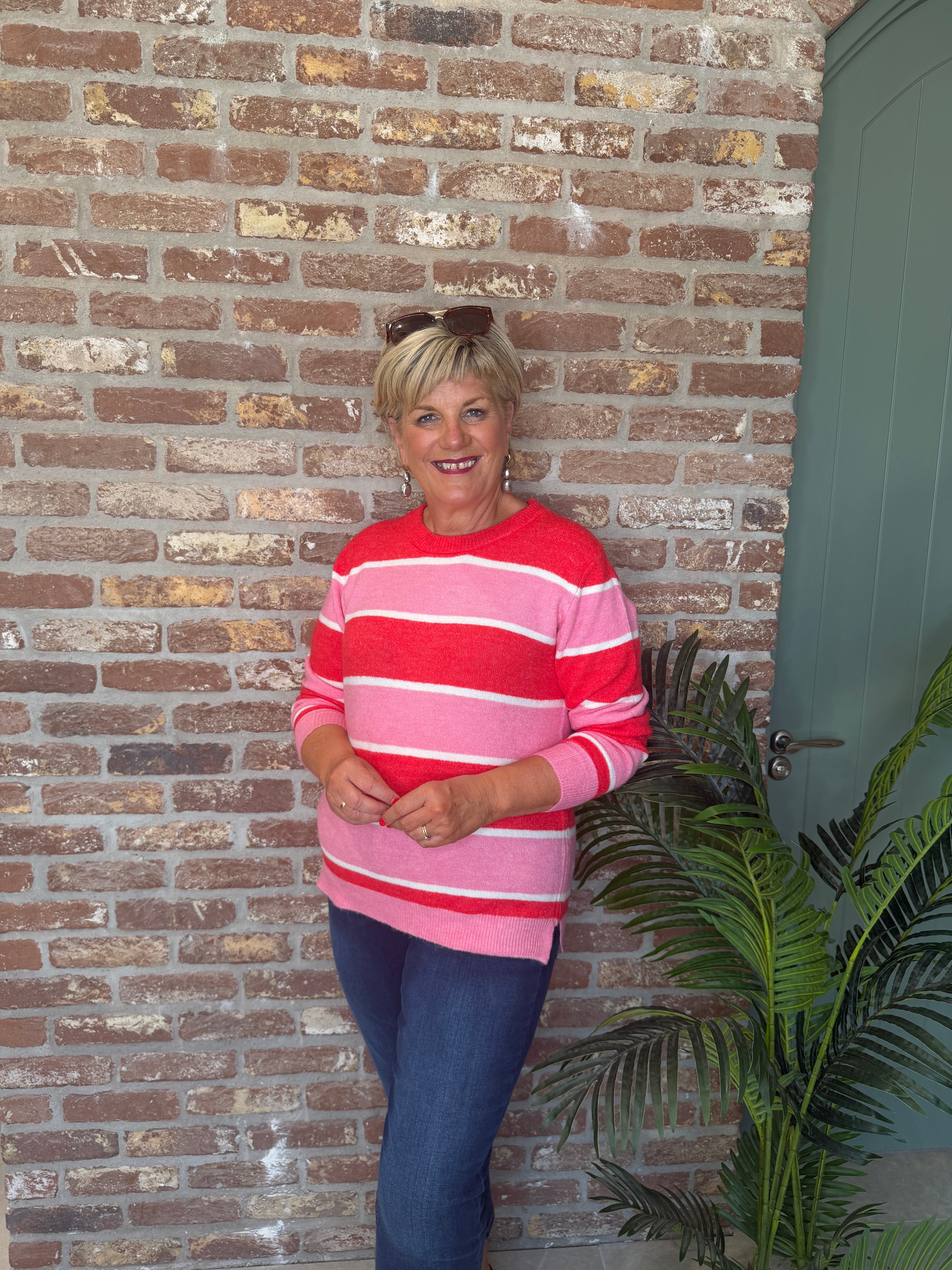 Ichi Ihedeen striped Pullover In Red & Pink multi