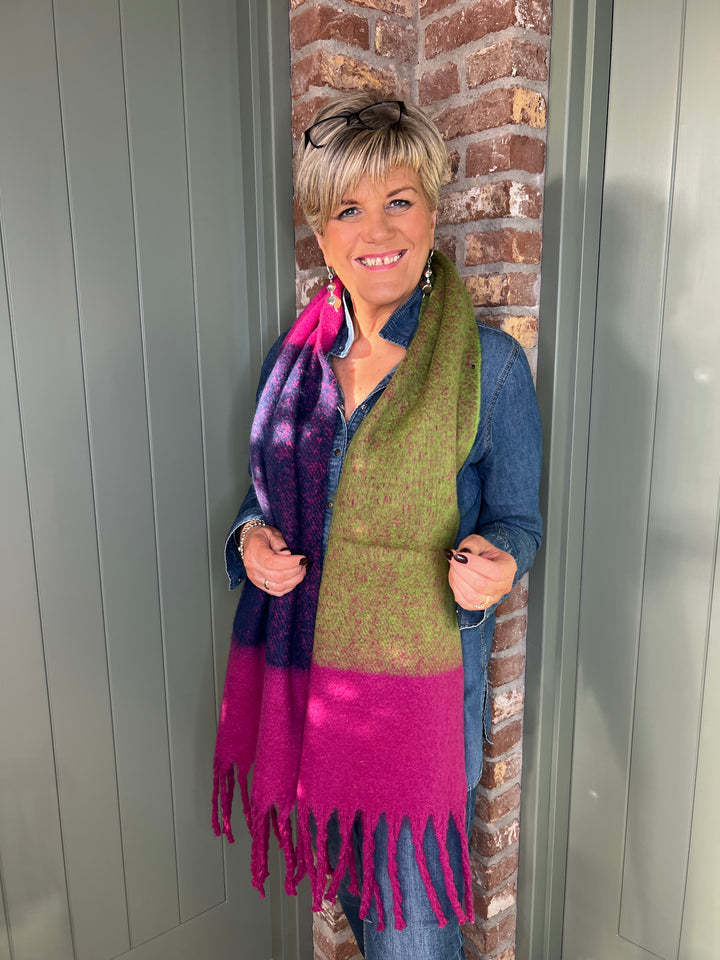 Sophie Colour Block Scarf In Pink Multi