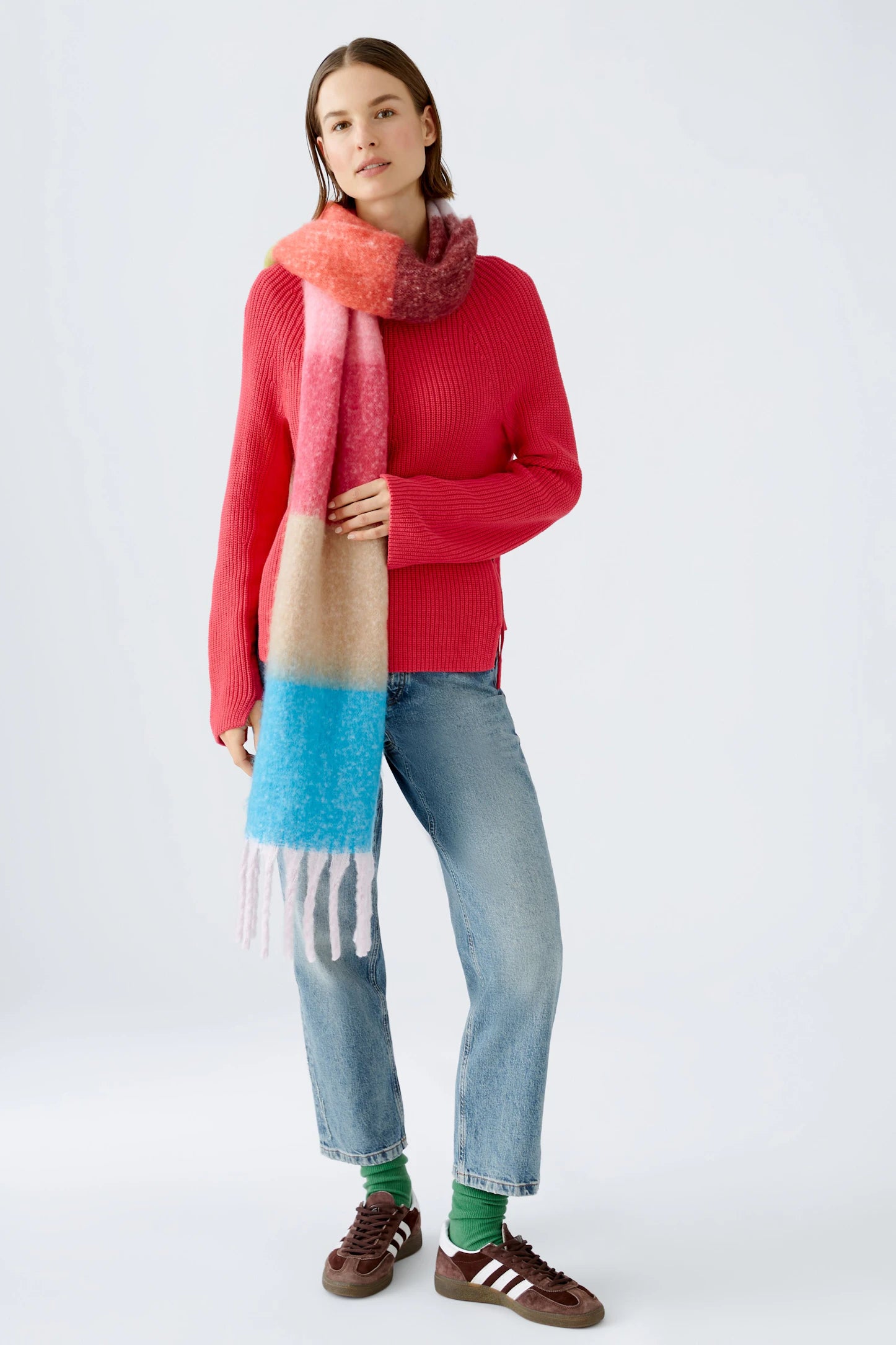 Oui Cuddly Soft Scarf In Red & Blue Multi