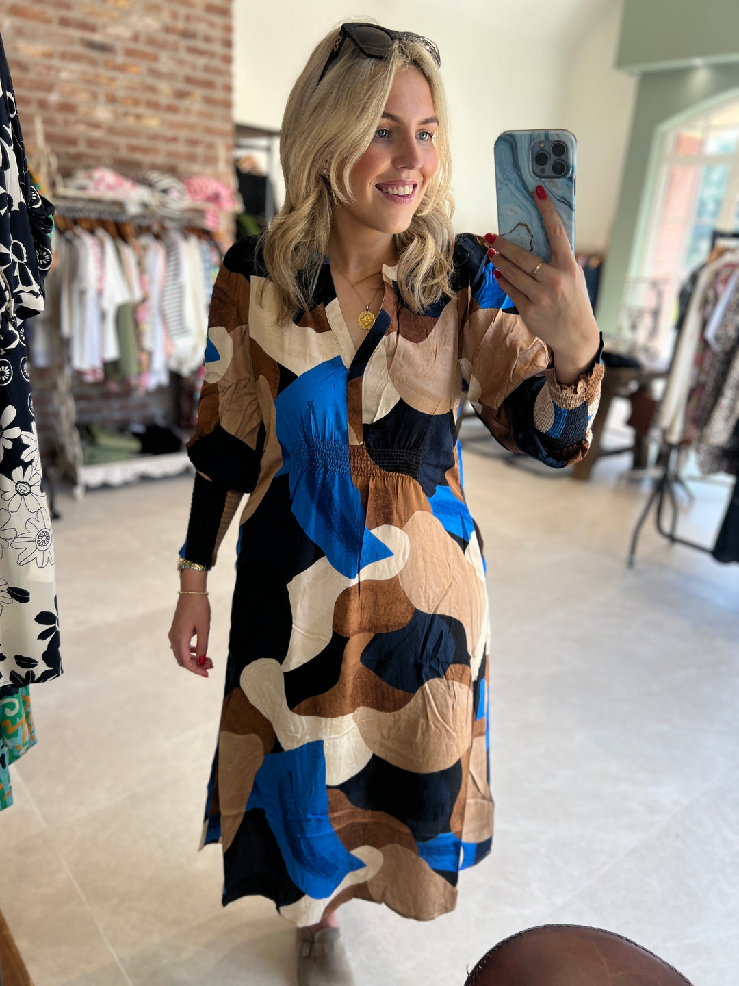 Culture Cudana Long Dress In Blue & Brown