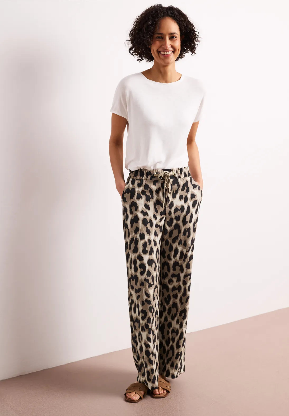 Street One Leopard Trousers In Timeless Beige