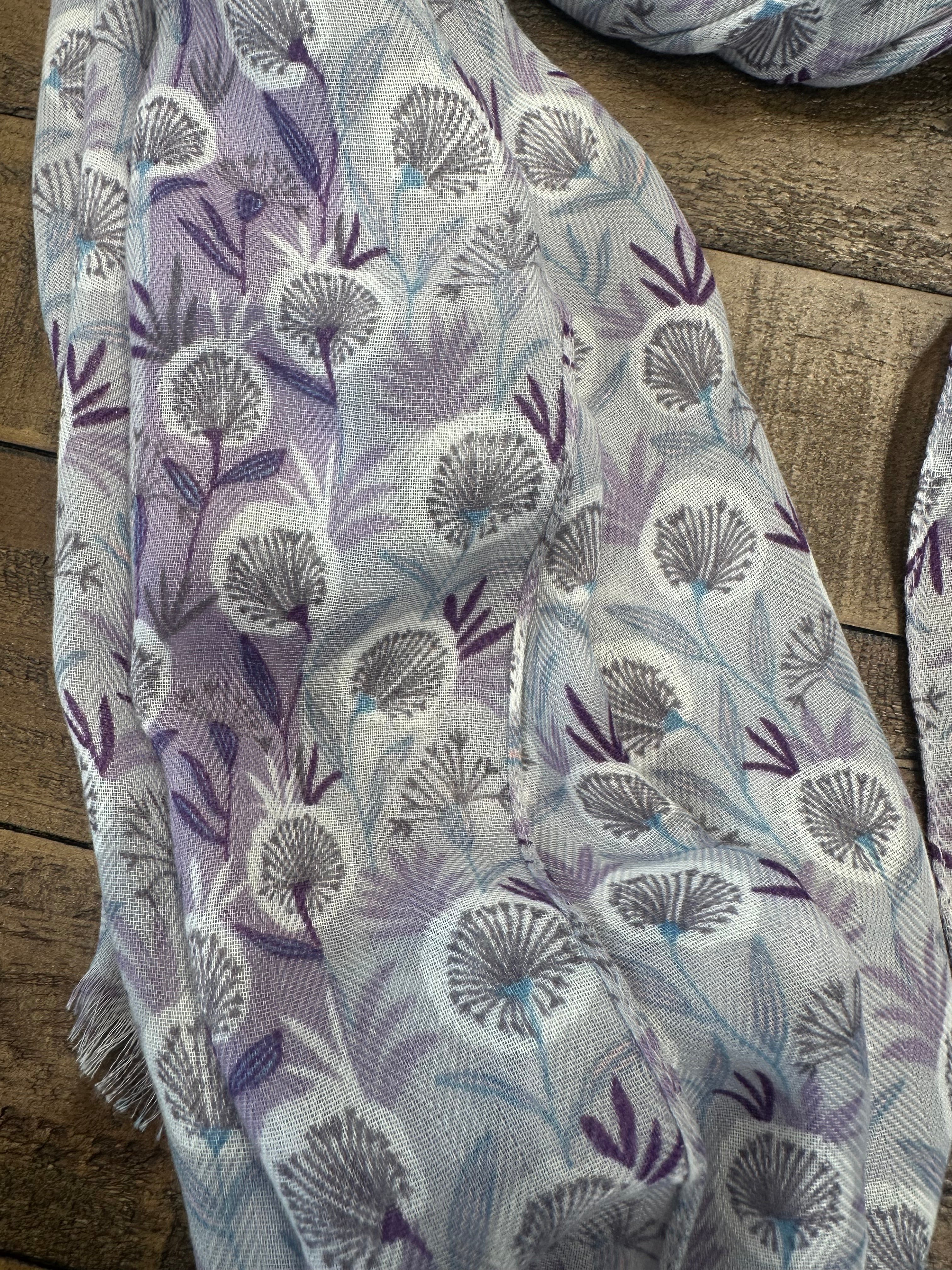Amelia Dandelion Print Scarf In Silver
