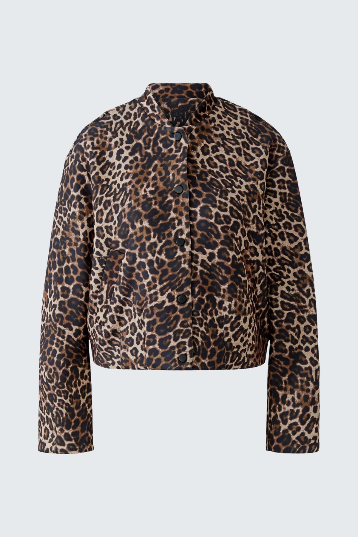 Leopard print scuba jacket in camel grey