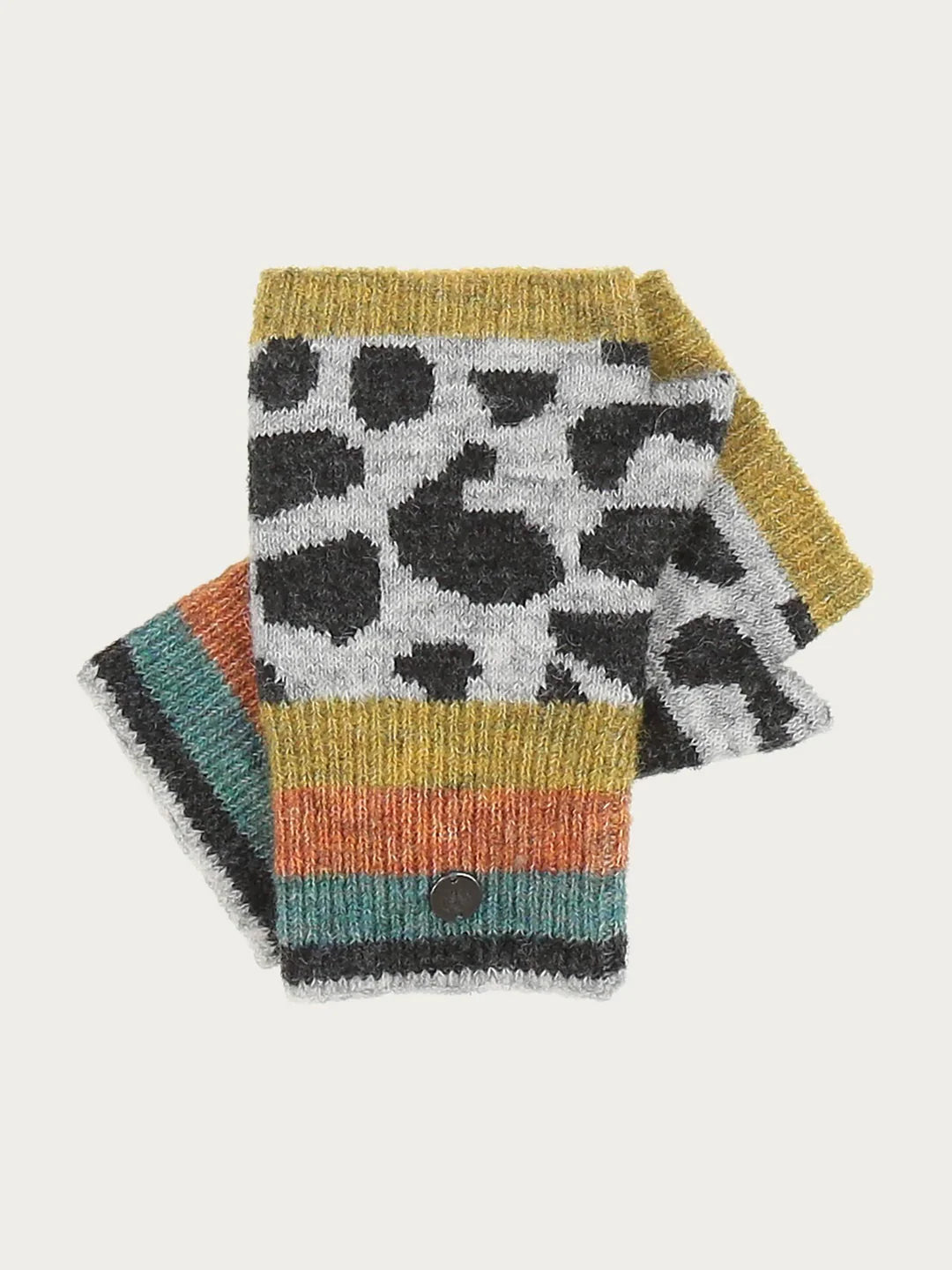 Knitted Stulpen Mittens With Leo Design In Grey