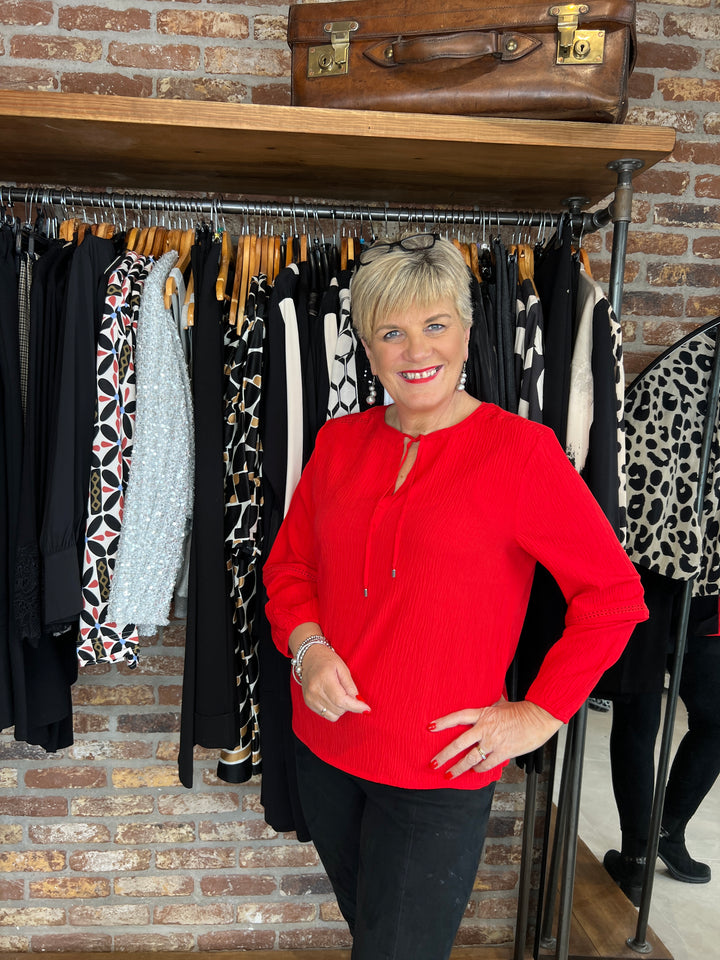 Street One Tie Blouse In Racing Red