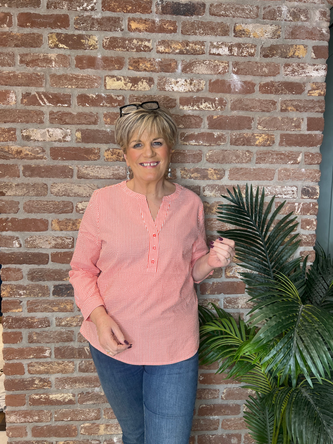 Cecil Striped Blouse In Cherry Tomato Orange