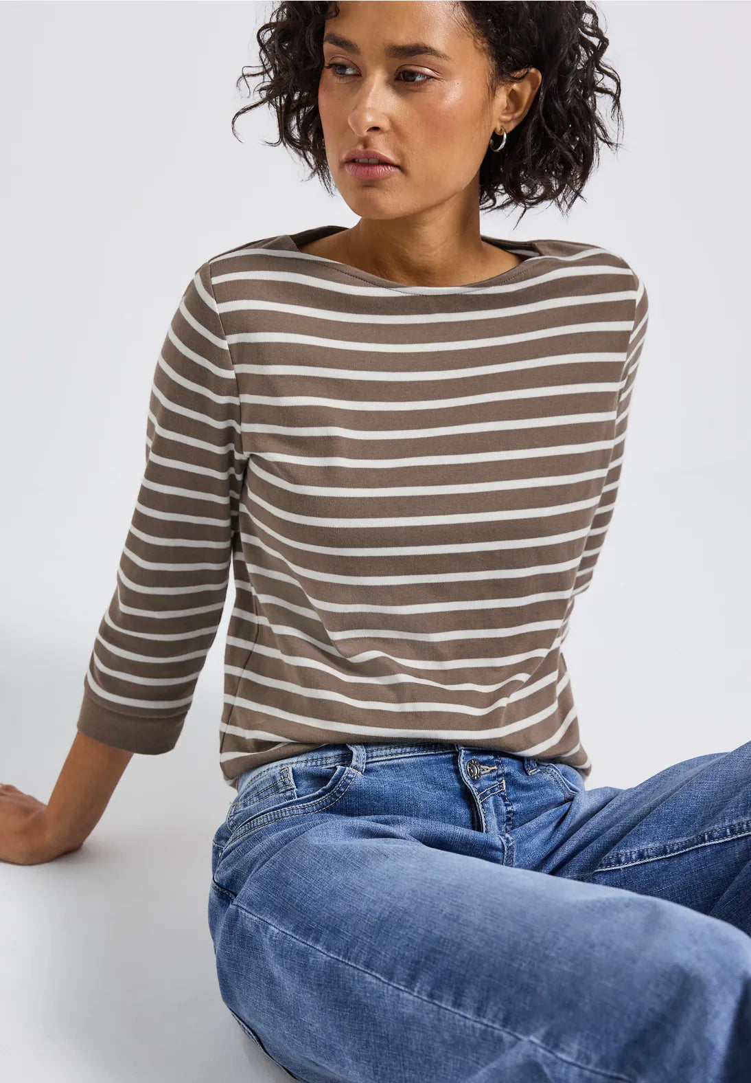 Cecil Basic Boat Neck Top In Silk Brown