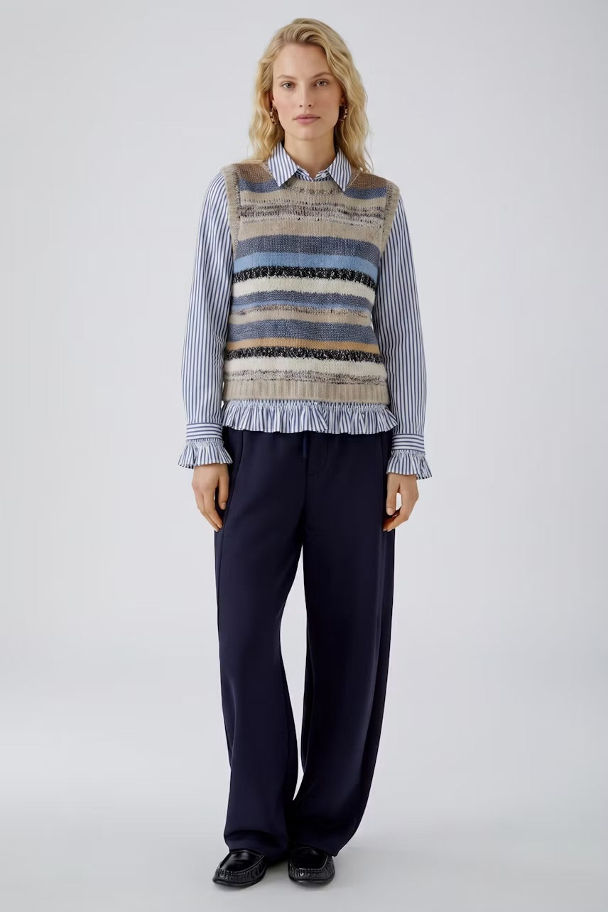 Oui Pullover Vest In Light brown & blue