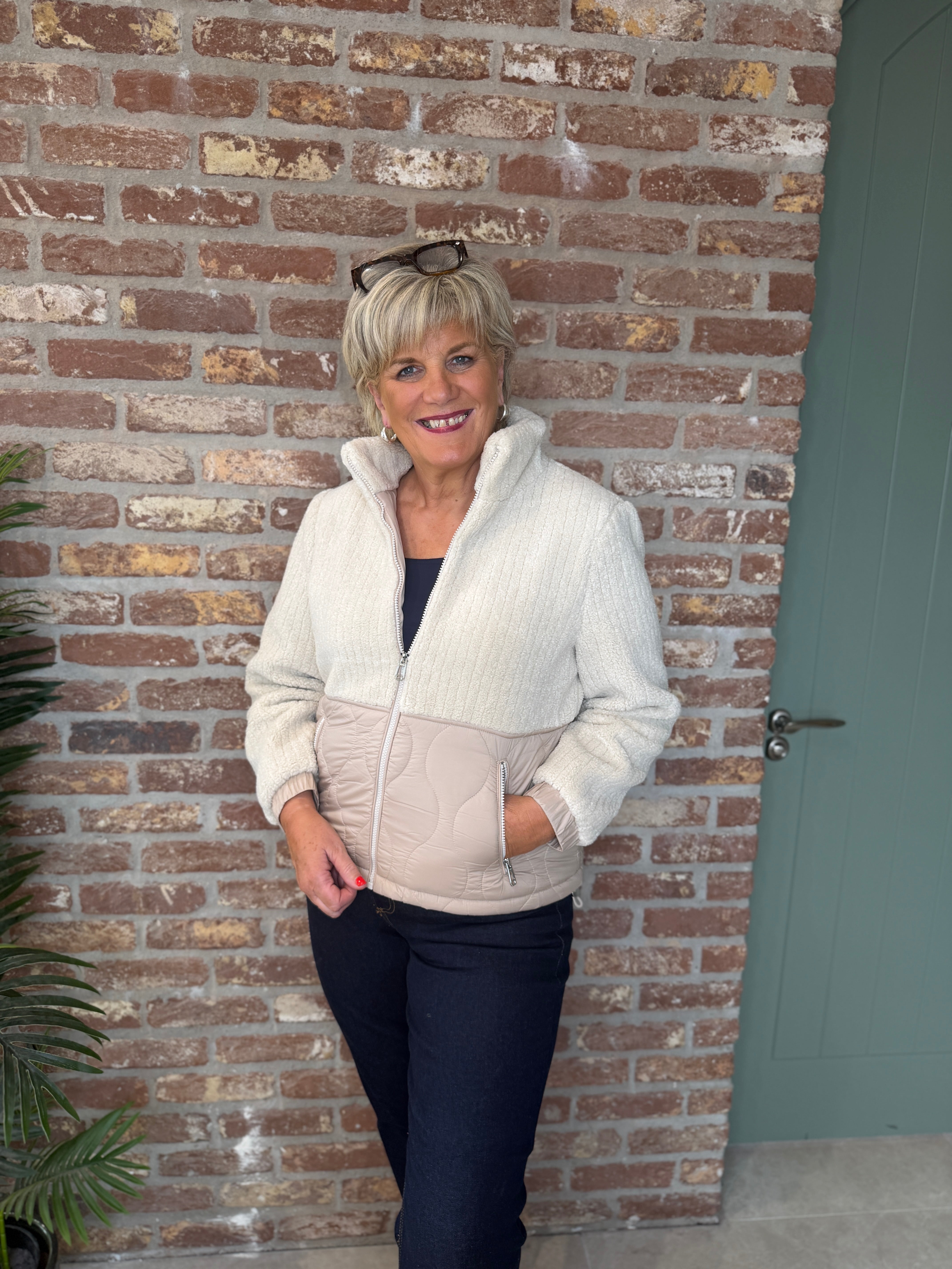 teddy mix jacket in soft fawn beige
