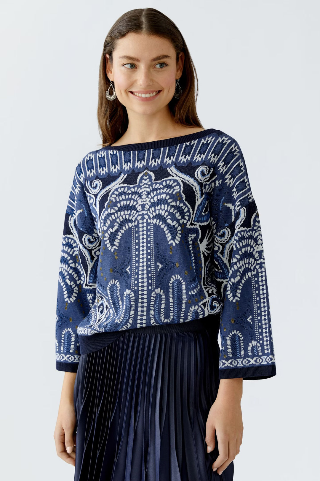 Oui Jacquard Pullover In Blue
